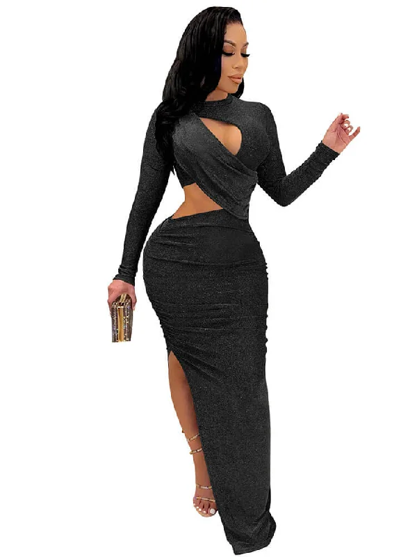 Deep V Neck Bodycon Side Split Glitter Maxi Dresses Classic Strapless Maxi Dress