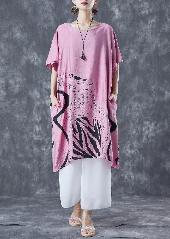 Diy Pink Oversized Print Cotton Maxi Dress Summer Chic Boho Print Maxi Dress
