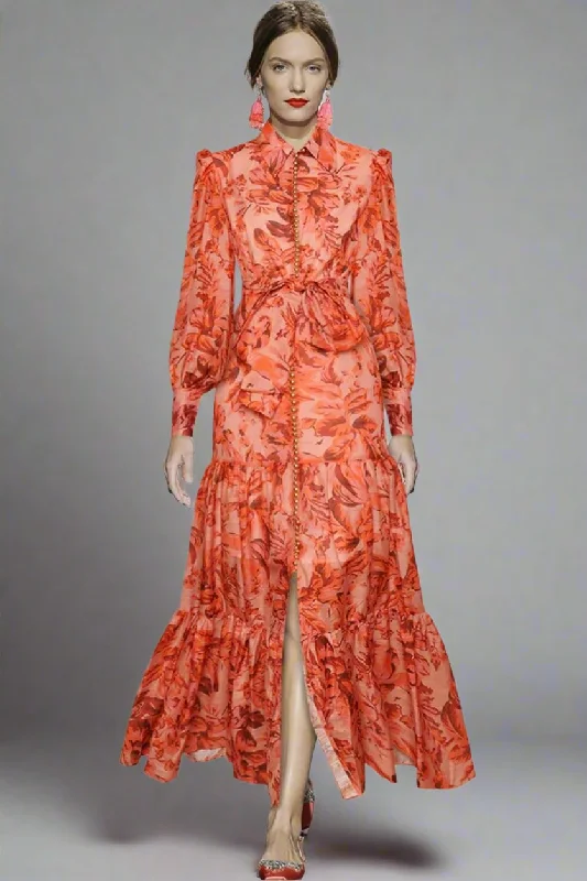 Elegant printed Long sleeve maxi Dress - WF135 Trendy Floral Print Maxi Dress