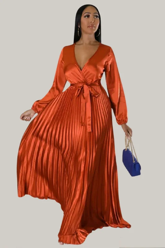 Eulalia Pleated Belted Maxi Dress Elegant Floral Maxi Dress