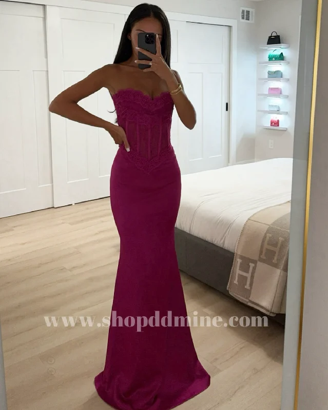 Everleigh Fuchsia Lace Satin Corset Maxi Dress Elegant Lace Maxi Dress