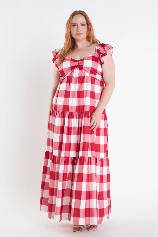 Gingham Maxi Dress Fashionable Button-Down Maxi Dress