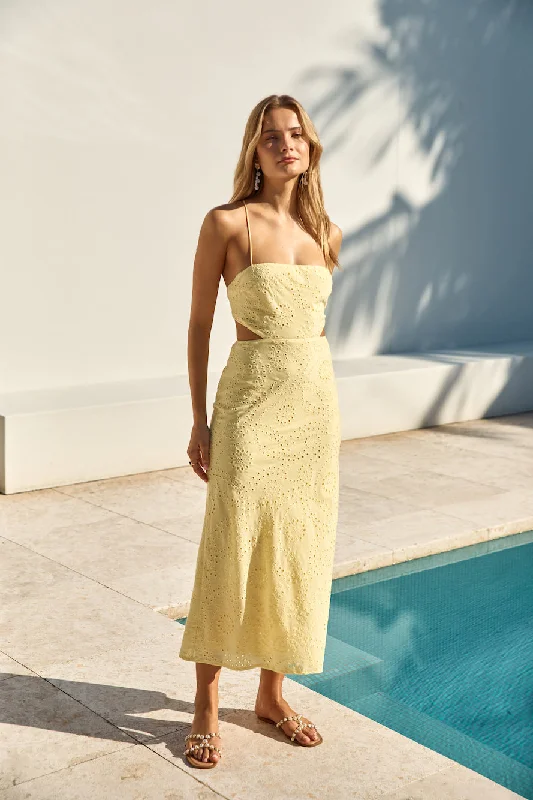 Give Me Sunshine Maxi Dress Yellow Trendy Off-Shoulder Ruffle Maxi Dress