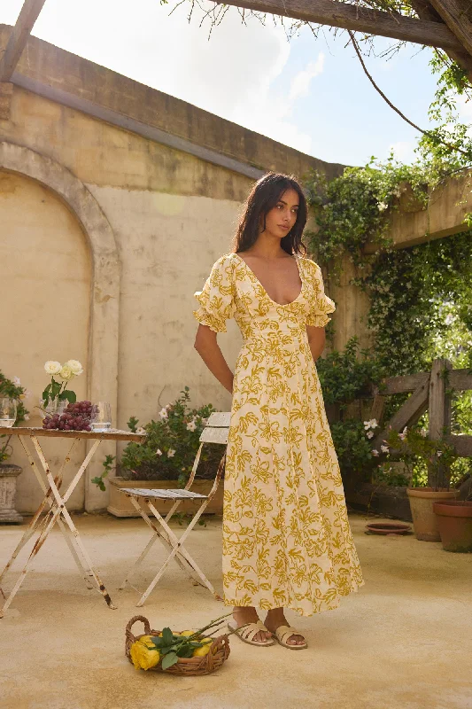 Golden Child Maxi Dress Yellow Trendy V-Neck Maxi Dress
