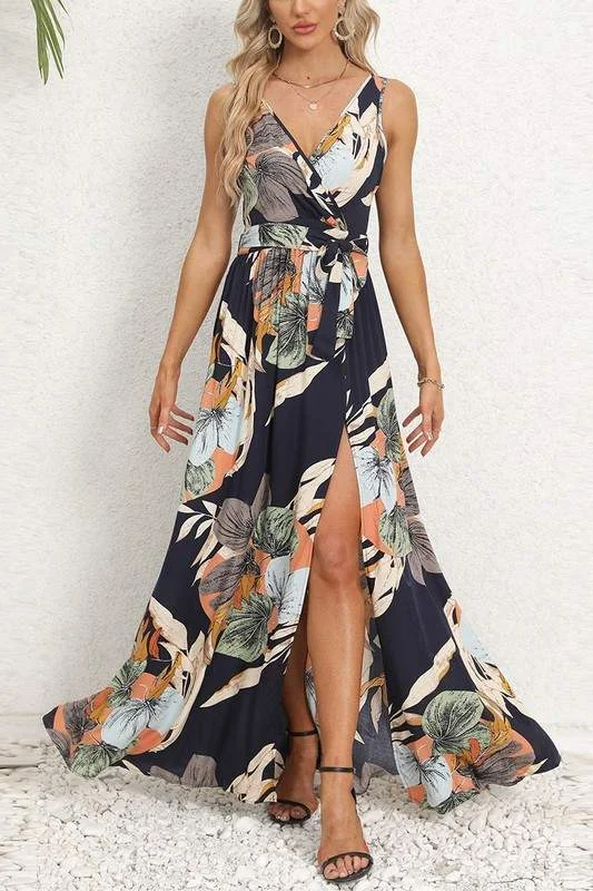 GRAPHIC V NECK MAXI DRESS Fashionable Printed Maxi Dress