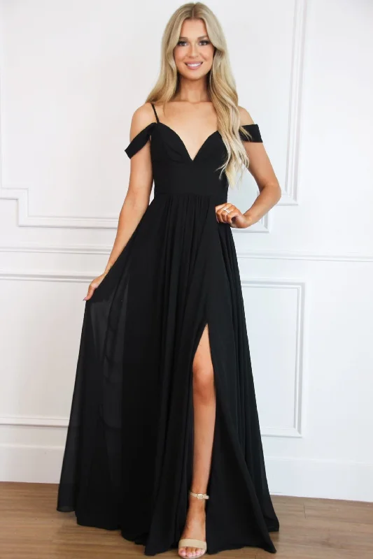 Heaven Sent Chiffon Maxi Dress: Black Elegant Velvet Maxi Dress