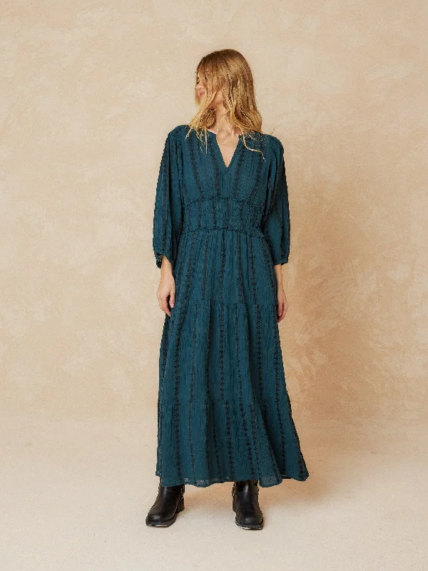 Maxi Dress Jacquard Blue Elegant Tiered Maxi Dress