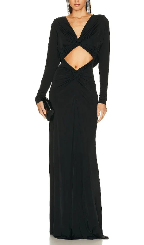 JERSEY CUT OUT MAXI DRESS IN BLACK Fashionable Sheer Maxi Dress