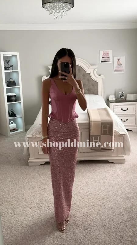 JULIANA PINK CORSET SEQUIN MAXI DRESS Fashionable High-Waist Maxi Dress