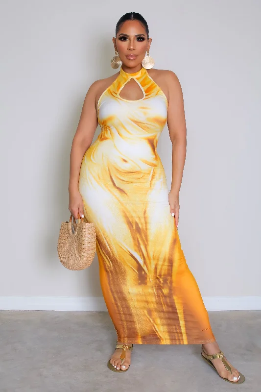 Kira Halter Bodycon Maxi Dress Fashionable Faux Wrap Maxi Dress