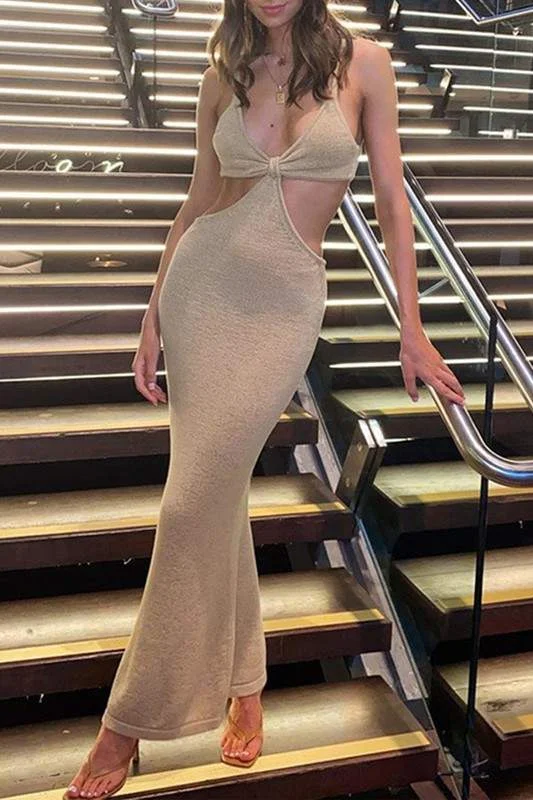 KNITTED CONNECTING MAXI DRESS Fashionable Sheer Maxi Dress
