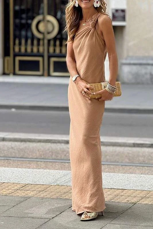 KNOTTED ONE SHOULDER MAXI DRESS Comfortable T-Shirt Maxi Dress