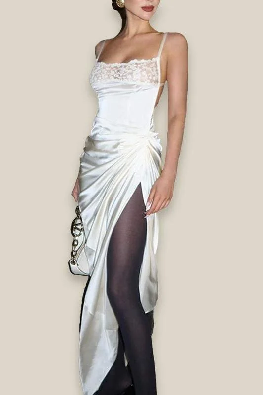 LACE SATIN MAXI DRESS Comfortable Cotton Maxi Dress