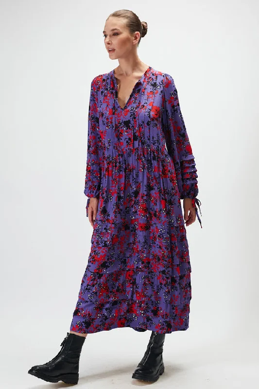 Laney Maxi Dress - Jardin Floral Fashionable Maxi Dress with Fringe
