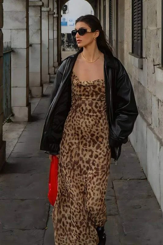 LEOPARD PRINT CAMI MAXI DRESS Cozy Knit Maxi Dress