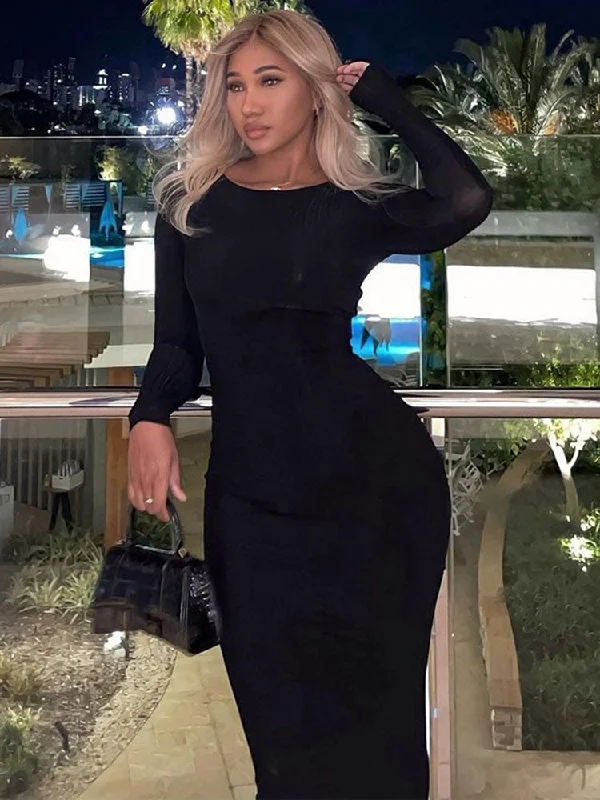 Long Sleeve Bodycon Ribbed Knit Maxi Dresses Cozy Knitted Maxi Dress