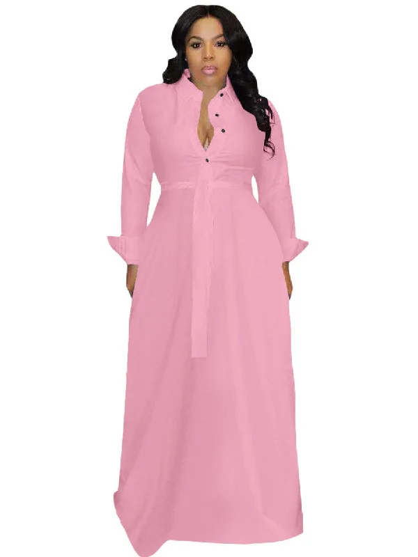 Long Sleeve Shirt With Belt Maxi Dresses Elegant Sleeveless Maxi Dress