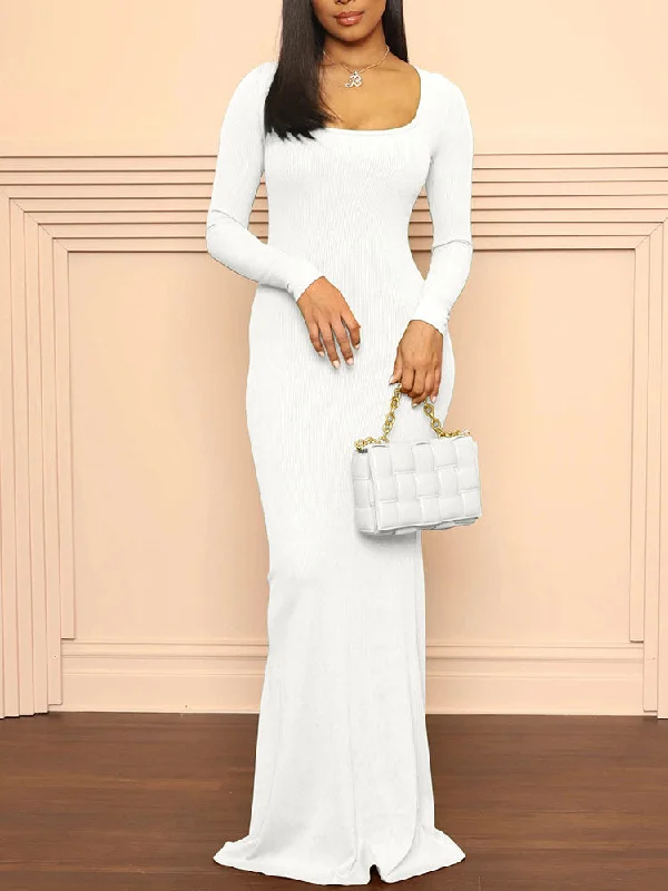 Long Sleeves Floor Length Maxi Dresses Trendy A-Line Maxi Dress