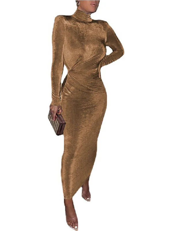 Long Sleeves Turtleneck Bodycon Maxi Dresses Fashionable Maxi Dress with Fringe