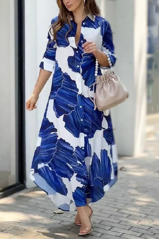 Love Somebody Printed Shirt Maxi Dress Classic A-Line Maxi Dress