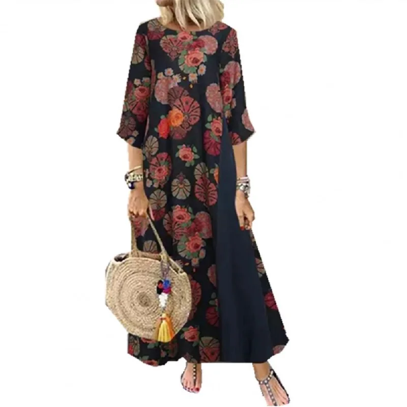 Maxi Dress Print Patchwork Plus Size Vintage Ankle Length Dress for Vacation Elegant Sleeveless Maxi Dress Maxi Dress Print Patchwork Plus Size Vintage Ankle Length Dress for Vacation Elegant Sleeveless Maxi Dress