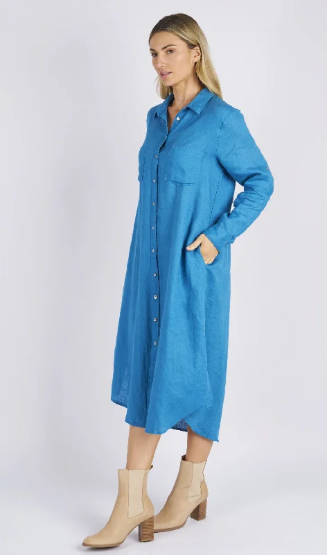 Miranda Blue Shirt Maxi Dress Stylish Off-Shoulder Maxi Dress