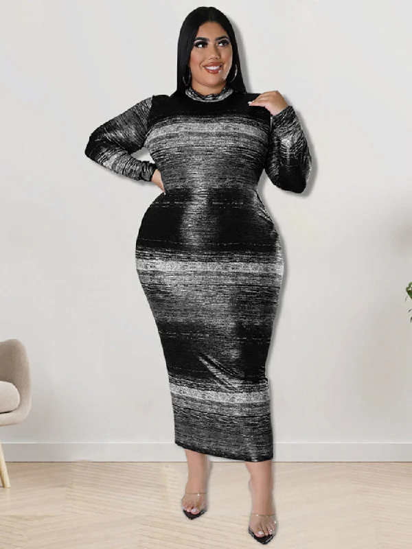 Mock Neck Bodycon Plus Size Maxi Dresses Trendy Maxi Dress with Bow
