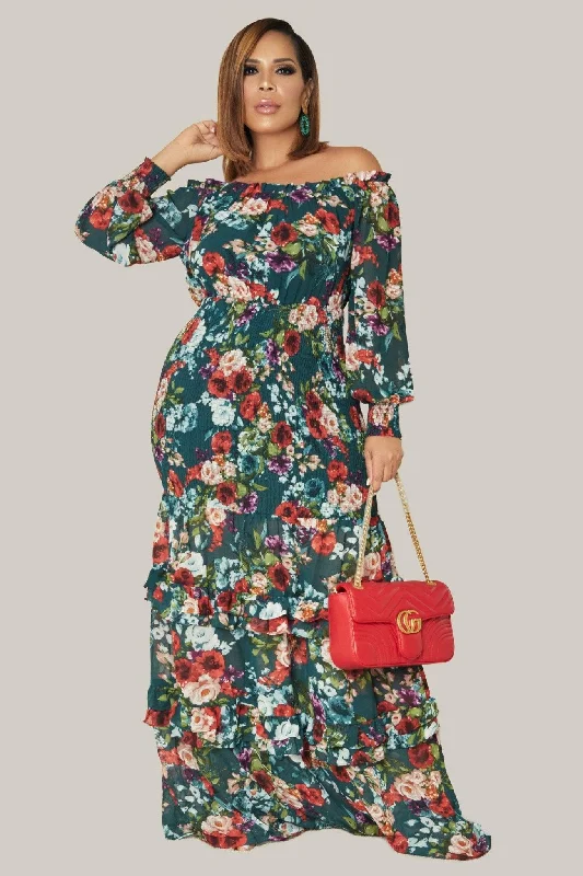 Morwenna Floral Print Maxi Dress Trendy Maxi Dress with Lace