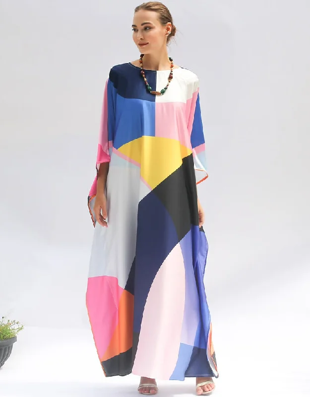 Multi Color Heavy Designer Digital Printed Maxi Dress Style Kaftan Comfortable Maxi Dress with Belt