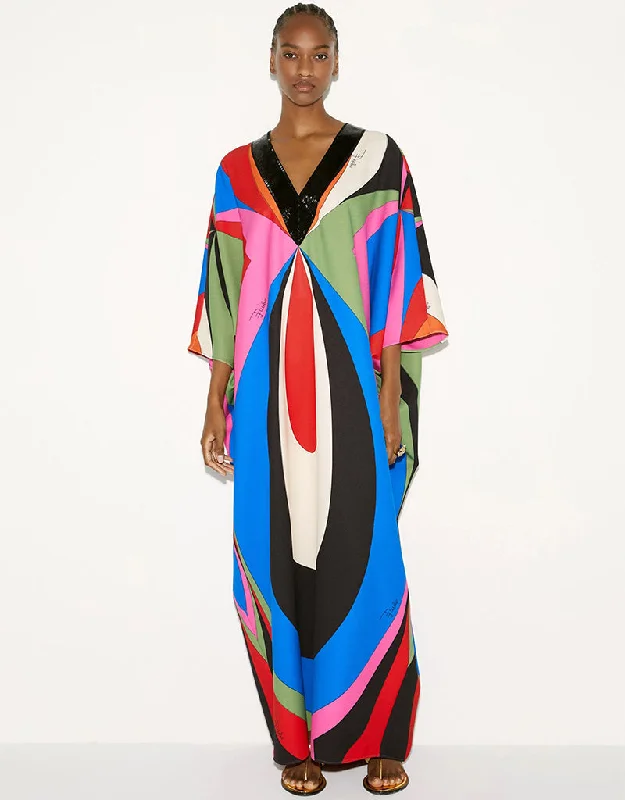Multi Heavy Designer Digital Printed Maxi Dress Fashionable Layered Maxi Dress