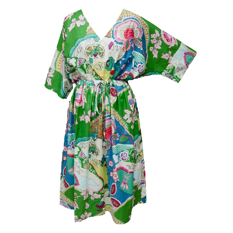 Multicolored Patchwork Cotton Maxi Dress UK Size 18-32 M166 Comfortable Maxi Dress with Belt