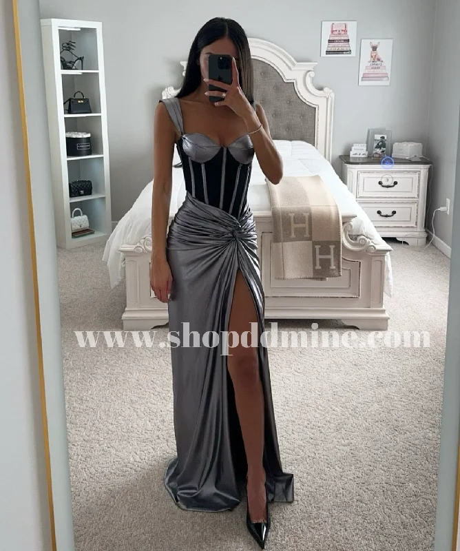 ODESSA SILVER METALLIC CORSET MAXI DRESS Fashionable Faux Wrap Maxi Dress