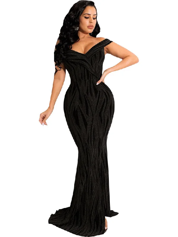 Off Shoulder Sleeveless V Neck Bodycon Maxi Dresses Fashionable Maxi Dress with Fringe