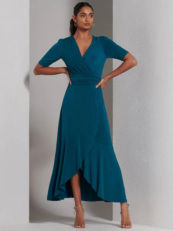 Olana Jersey Frill Hem Maxi Dress, Teal Chic Sleeveless Maxi Dress