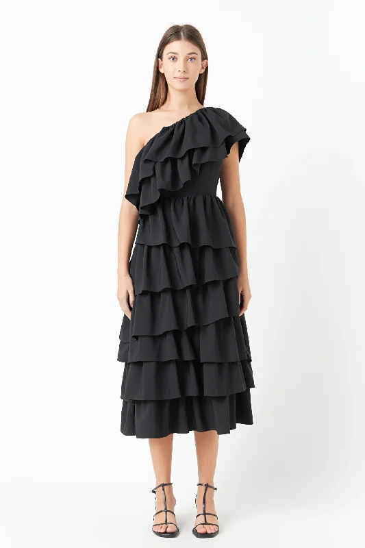 One Shoulder Tiered Maxi Dress Cozy Knitted Maxi Dress