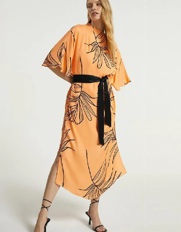 Peach Heavy Designer Digital Printed Maxi Dress Fashionable Off-Shoulder Maxi Dress