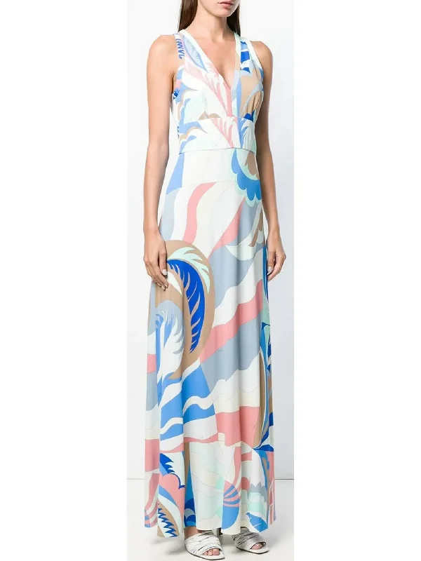 Printed Silk-Blend Maxi Dress Cozy Open-Back Maxi Dress