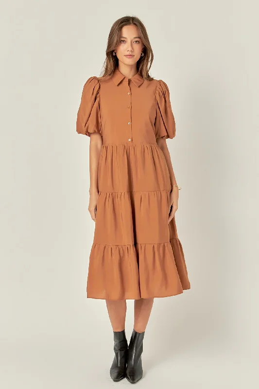 Quarter Sleeve Bow Tie Maxi Dress Chic Button-Up Maxi Dress