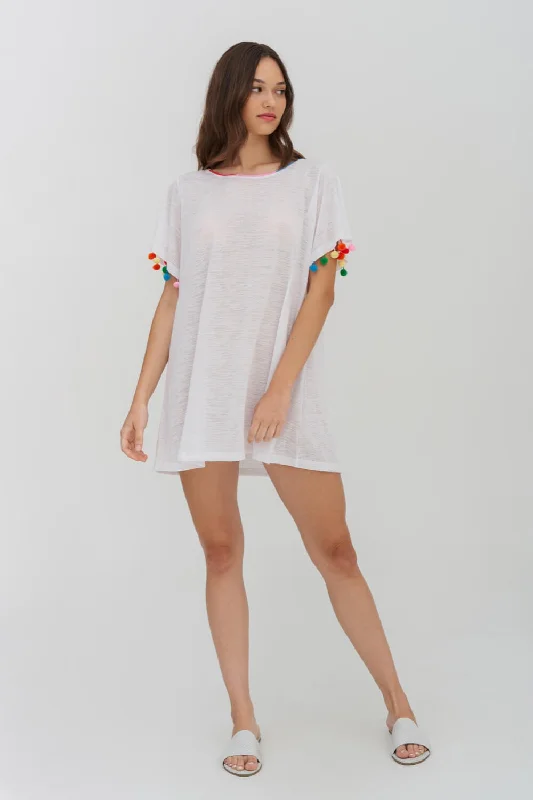 Rainbow Pom Pom T-shirt Dress Oversized T-Shirt Spandex breathable