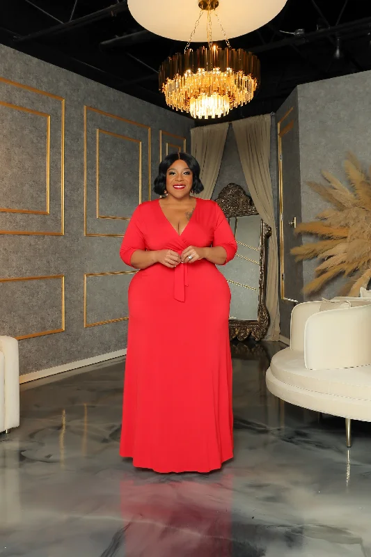 Red Emily Maxi Dress Elegant Maxi Dress with Ruffles