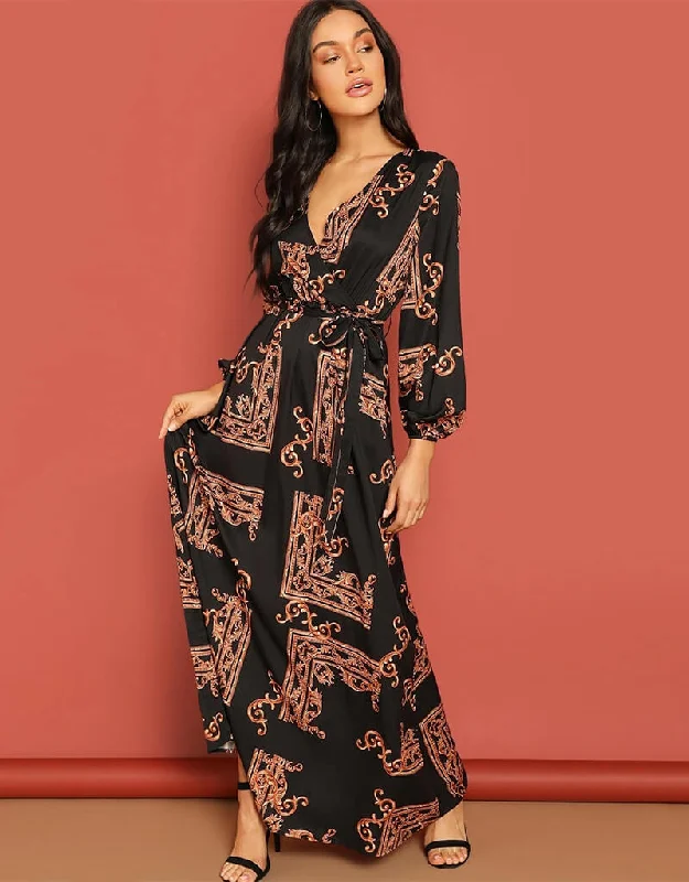 Red Latest Printed Maxi Dress Comfortable Fit-and-Flare Maxi Dress