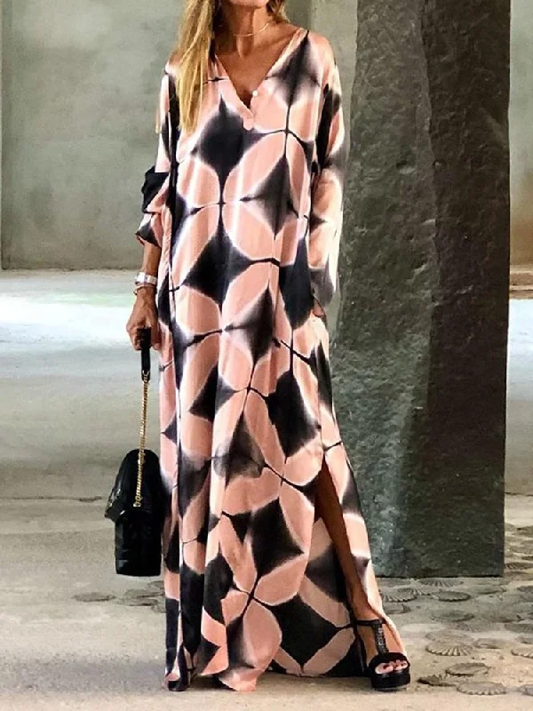 Casual Loose Retro Pattern Printed Elegant Maxi Dress Cozy Spaghetti Strap Maxi Dress