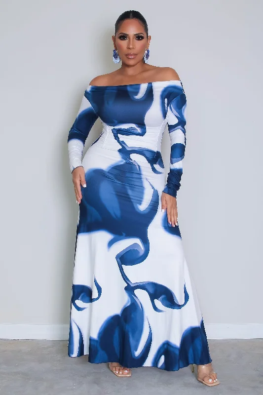 Roxanne Off Shoulder Mermaid Maxi Dress Cozy Maxi Dress with Slit