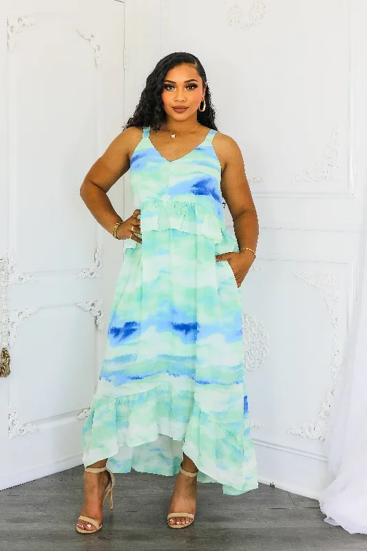 Ruffle High Low Maxi Dress Stylish Boho Chic Maxi Dress