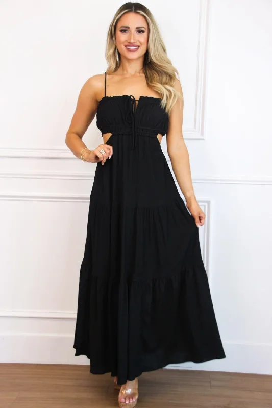 Santos Cutout Maxi Dress: Black Trendy Maxi Dress with Lace