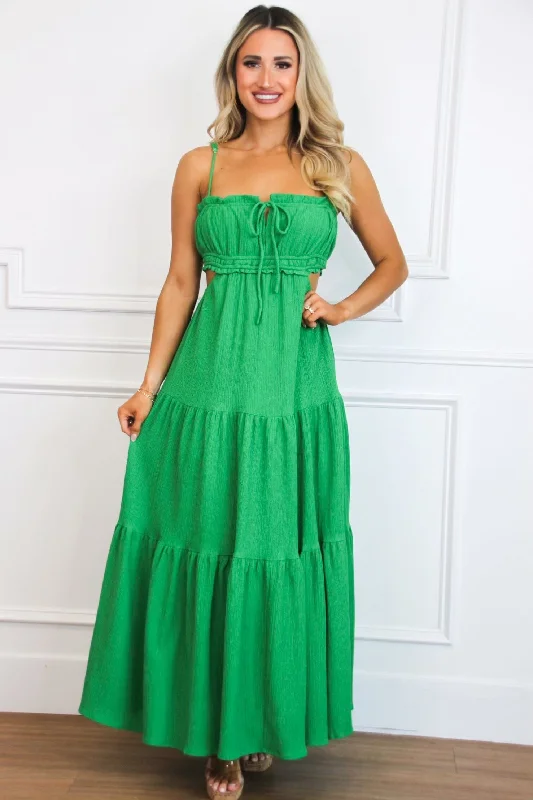 Santos Cutout Maxi Dress: Green Comfortable Bohemian Maxi Dress