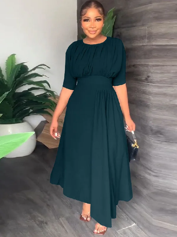 Short Sleeves Ruched High Waist Maxi Dresses Fashionable Off-Shoulder Maxi Dress