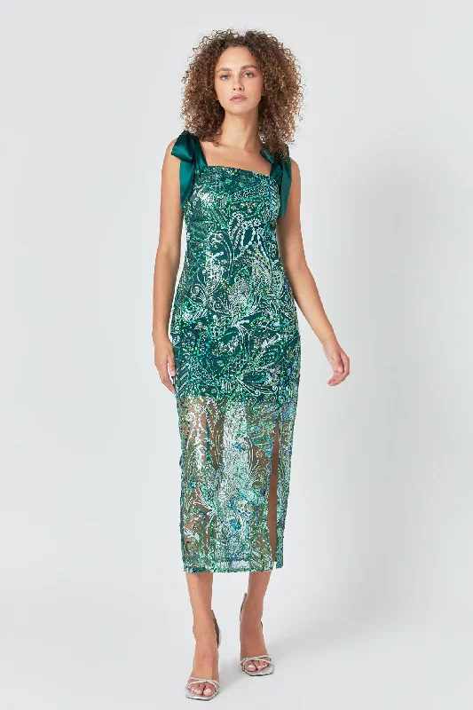 Shoulder Tie Sequins Maxi Dress Fashionable Off-Shoulder Maxi Dress