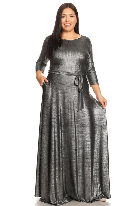 Silver Metallic Gabby Maxi Dress Fashionable Maxi Dress with Fringe