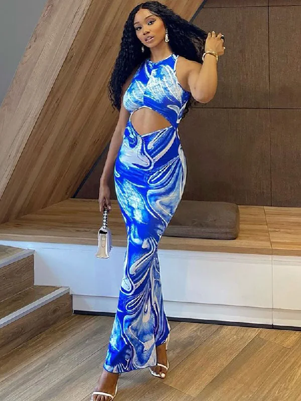 Sleeveless Crisscross Cut Out Maxi Dresses Stylish V-Neck Maxi Dress